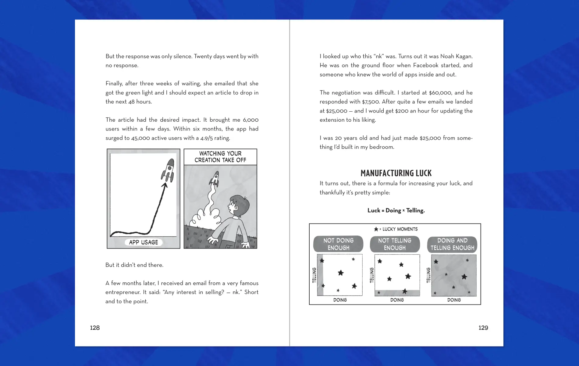 Interior spread explaining the luck formula with illustrated charts